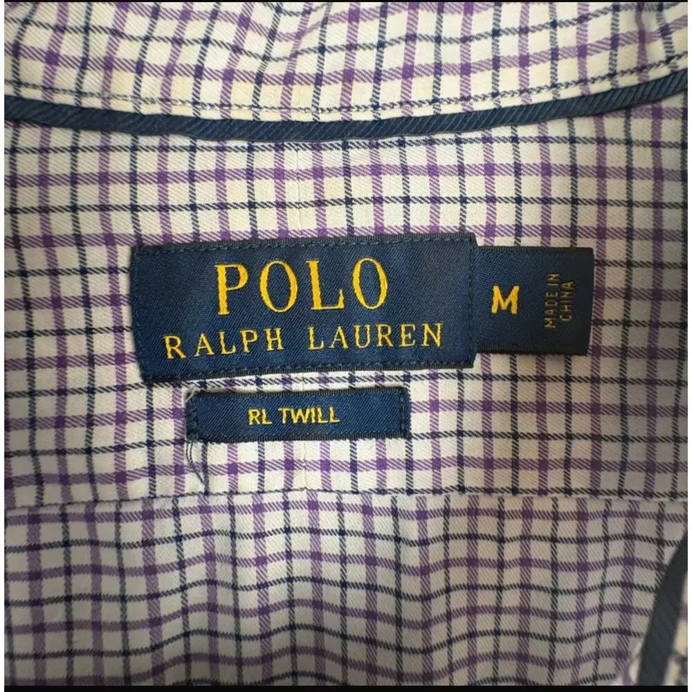 Polo Ralph Lauren Men’s Size M RL Twill Blue Purple Plaid Style Button Up Shirt